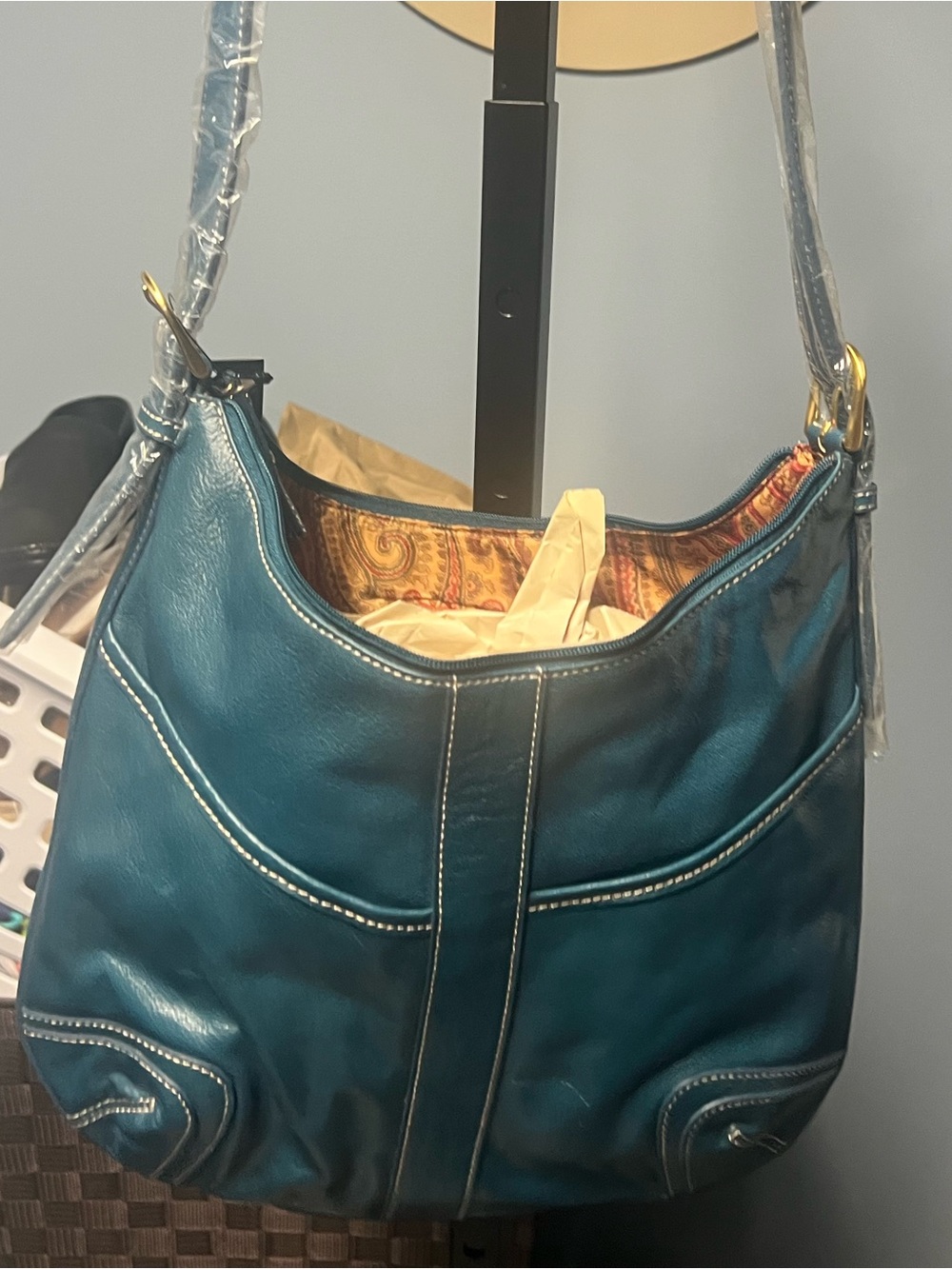 Maxx New York Teal Leather Shoulder Hobo